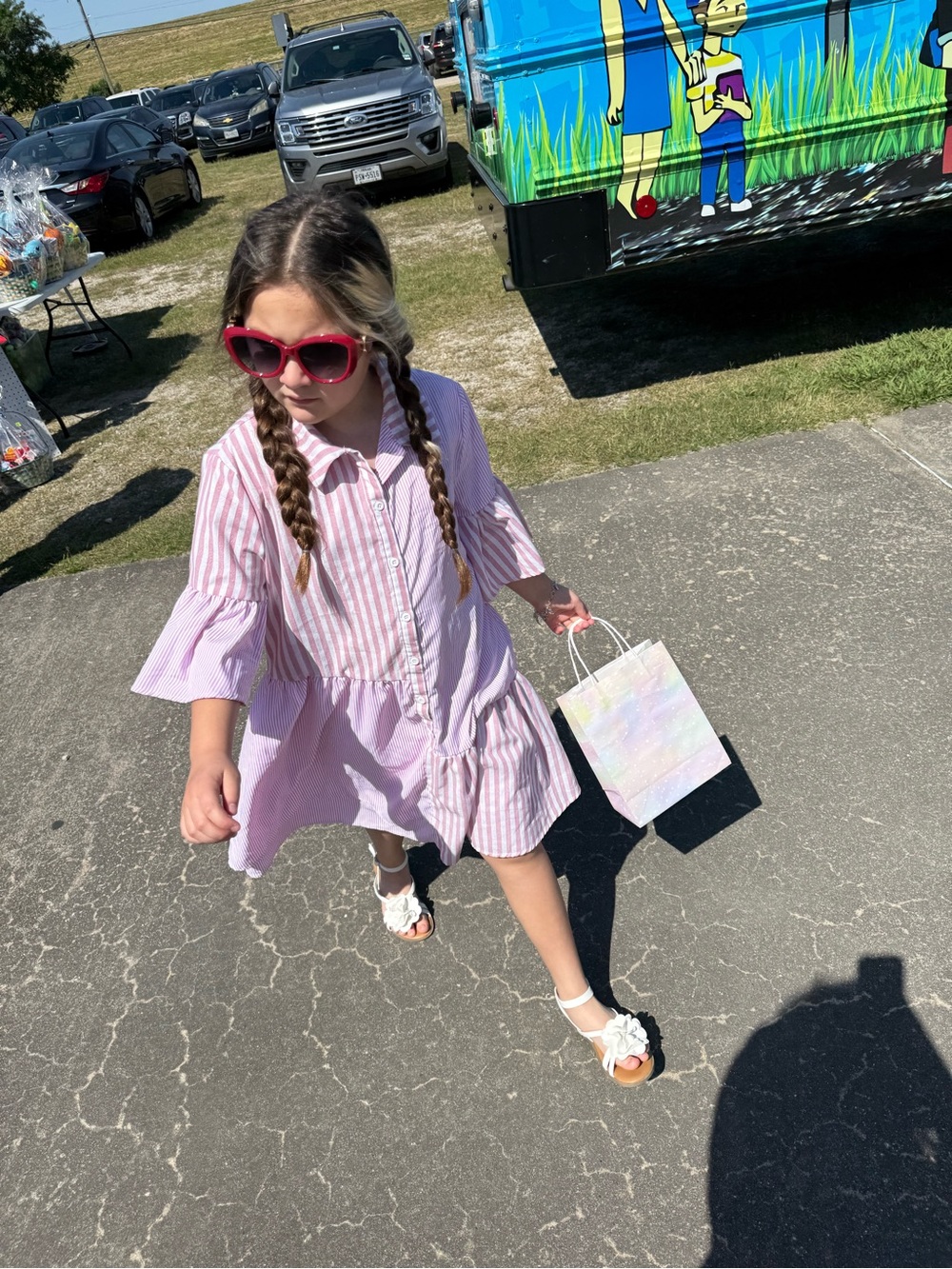 Girls' Pink Striped Button-Front Dress